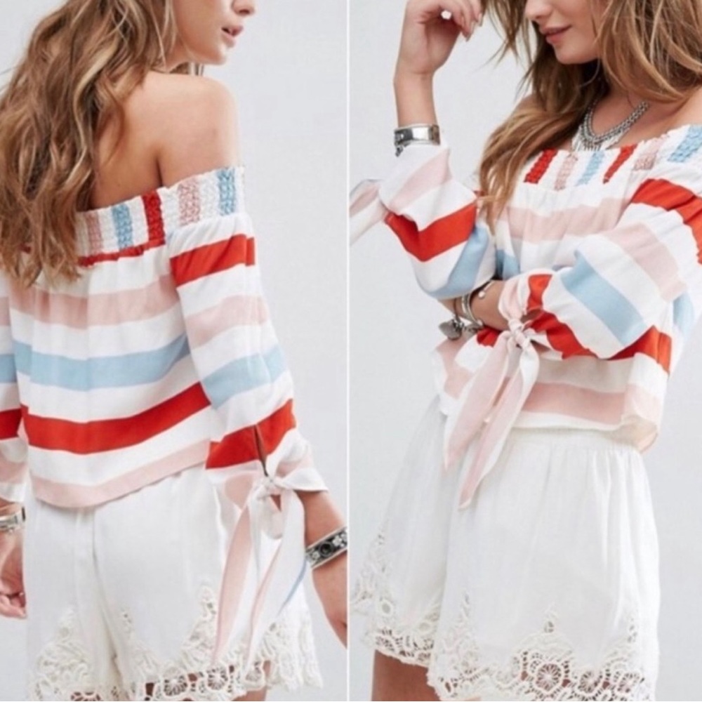 Lovers + Friends  Dream Lover Top Off the Shoulder Boho Smocked Blouse